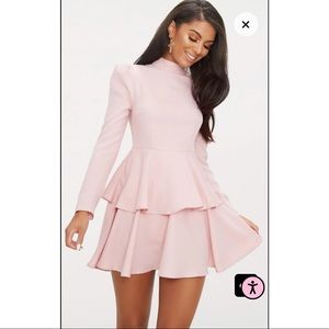 Pretty Little Thing Pink High Neck Long Sleeve Mini Dress